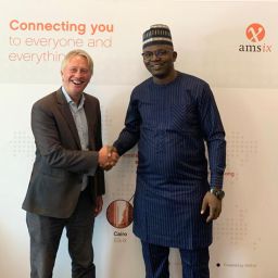 Oluwasayo Oshadami (right), GM, Technical Solutions, MainOne, and International Partnership Director Onno Bos (left) of AMS-IX, signed the deal during the African Peering Forum (AfPIF) in Kigali.